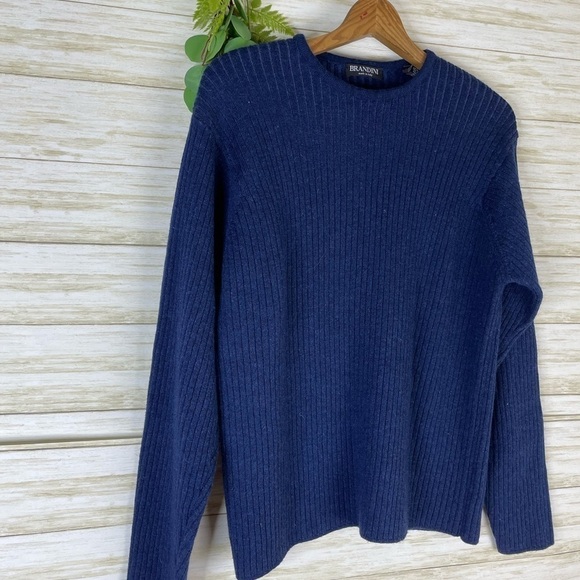 Vintage Brandini Navy Italian Merino Wool Ribbed Sweater - Picture 3 of 5